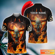 Flame Bullseye Skull Dartboard Personalized Name 3D Shirt For Darts Player