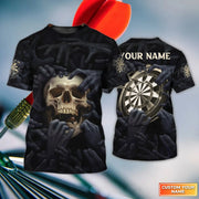 Skull Art Darts Personalized Name 3D Shirt For Darts Player