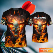 Flame Bullseye Skull Dartboard Personalized Name 3D Shirt For Darts Player