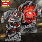 Personalized Name Red Skull Bowling All Over Printed Unisex Shirt Q250505