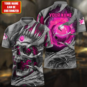 Personalized Name Pink Skull Bowling All Over Printed Unisex Shirt Q250505