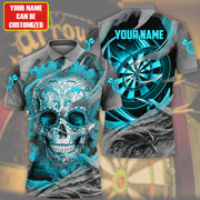 Personalized Name Teal Sugar Skull Darts All Over Printed Unisex Shirt S181006