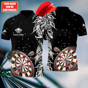 Black & White Tattoo Maori Darts Personalized Name 3D Polo Shirt For Darts Player, Dart Team Shirts S270705