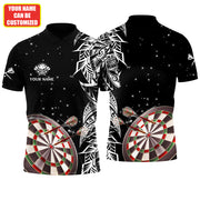 Black & White Tattoo Maori Darts Personalized Name 3D Polo Shirt For Darts Player, Dart Team Shirts S270705