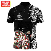 Black & White Tattoo Maori Darts Personalized Name 3D Polo Shirt For Darts Player, Dart Team Shirts S270705