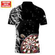 Black & White Tattoo Maori Darts Personalized Name 3D Polo Shirt For Darts Player, Dart Team Shirts S270705