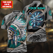 Personalized Name Teal Native Skull Darts All Over Printed Unisex Shirt S311002