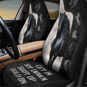 Black Horse Leather Pattern Hold on Car Seat Covers Universal Fit - Set 2