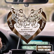 Personalized Name Couple Tiger Heart God Blessed Personalized Car Ornament