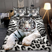 Cool White Tiger Pattern All Over Printed Bedding Set