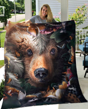 Bear Flower Fleece Blanket