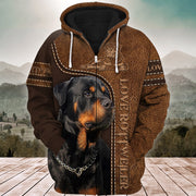 Love Rottweiler All Over Printed Unisex Shirt - Zip Hoodie