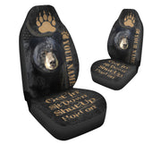 Personalized Name Black Bear Leather Pattern Hold on Funny Car Seat Covers Universal Fit Set 2