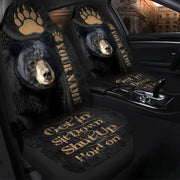 Personalized Name Black Bear Leather Pattern Hold on Funny Car Seat Covers Universal Fit Set 2