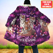 Personalized Name Tiger Purple Flower Hooded Cloak Q230902