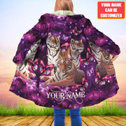 Personalized Name Tiger Purple Flower Hooded Cloak Q230902