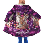 Personalized Name Tiger Purple Flower Hooded Cloak Q230902