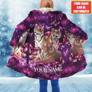 Personalized Name Tiger Purple Flower Hooded Cloak Q230902