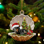 Black Dachshund Sleeping Pearl Christmas Two Sided Ornament