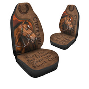 Get in Sit down Shut up Hold on AK59 - Horse Car Seat Covers With Leather Pattern Print Universal Fit Set 2