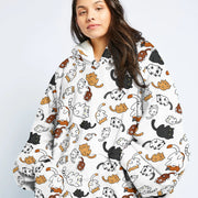 Cute Cats Hoodie Fleece Blanket Oodie Blanket 3D , Unisex Oversized Hoodie Blanket