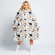 Cute Cats Hoodie Fleece Blanket Oodie Blanket 3D , Unisex Oversized Hoodie Blanket