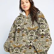 Bee Flower Garden Pattern Hoodie Fleece Blanket Oodie Blanket 3D , Unisex Oversized Hoodie Blanket