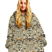 Bee Flower Garden Pattern Hoodie Fleece Blanket Oodie Blanket 3D , Unisex Oversized Hoodie Blanket