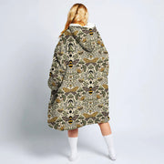 Bee Flower Garden Pattern Hoodie Fleece Blanket Oodie Blanket 3D , Unisex Oversized Hoodie Blanket