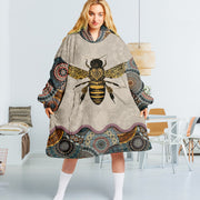 Bee Art Pattern Hoodie Fleece Blanket Oodie Blanket 3D , Unisex Oversized Hoodie Blanket