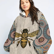 Bee Art Pattern Hoodie Fleece Blanket Oodie Blanket 3D , Unisex Oversized Hoodie Blanket