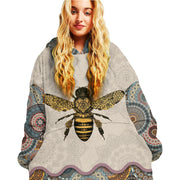 Bee Art Pattern Hoodie Fleece Blanket Oodie Blanket 3D , Unisex Oversized Hoodie Blanket