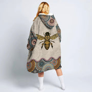 Bee Art Pattern Hoodie Fleece Blanket Oodie Blanket 3D , Unisex Oversized Hoodie Blanket