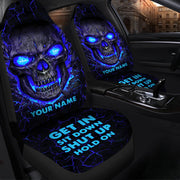 Personalized Name Blue Skull Lava Hold on Car Seat Covers Universal Fit Set 2 Q150908